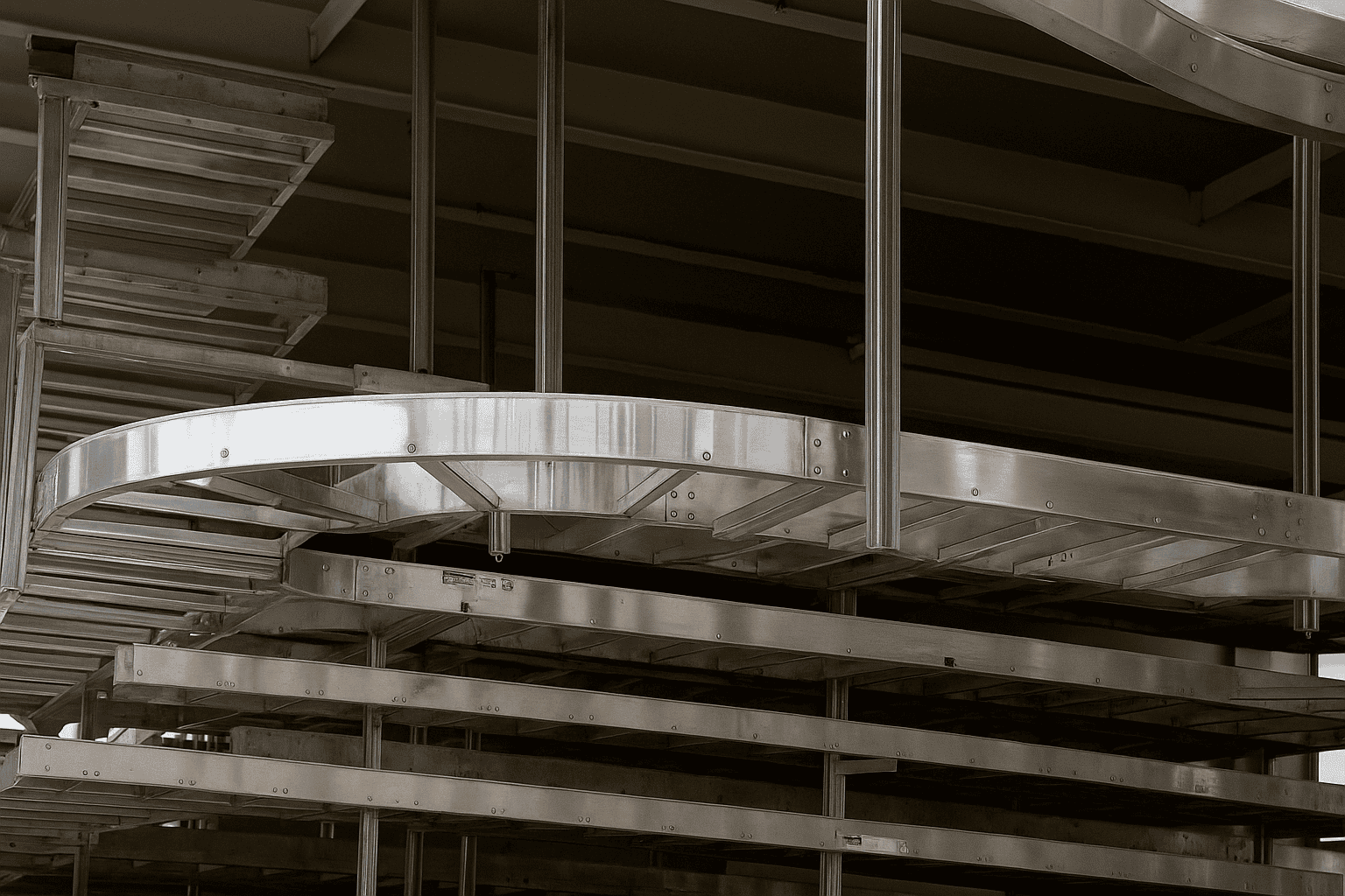 Cubetas de transporte de acero inoxidable para la industria alimentaria.