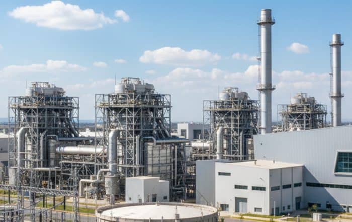 Generación de energía industrial con tecnología avanzada en planta de energía.