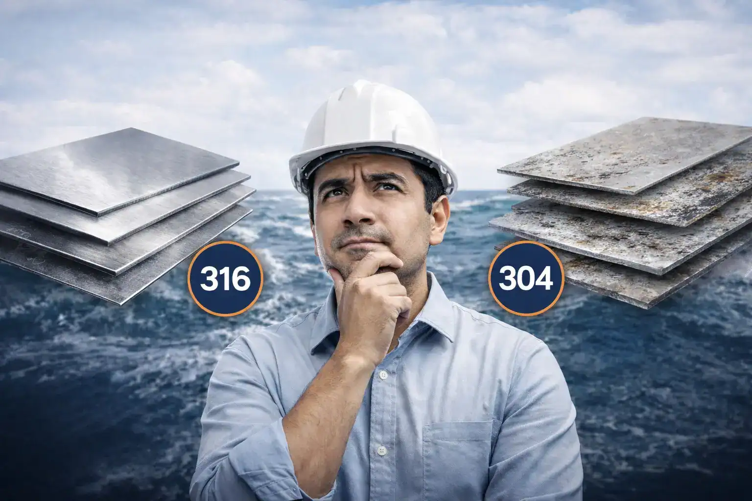 Comparación entre acero inoxidable 304 y acero 316 en ambientes marinos, clave para elegir el material adecuado en sistemas de canalización eléctrica expuestos a corrosión.